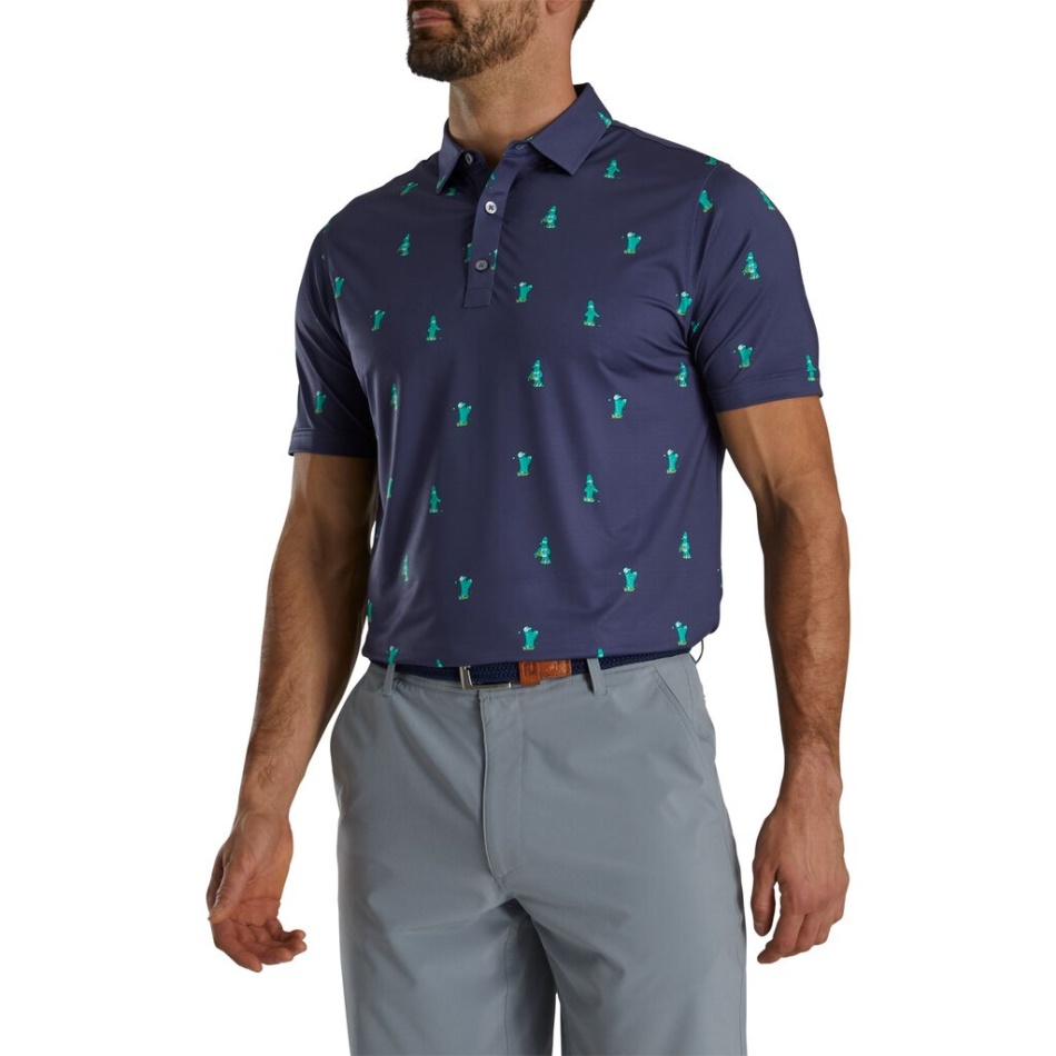 Estampa De Cacto Lisle Colarinho Marinho Footjoy Pt