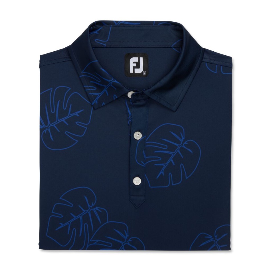Estampa De Folha De Selva Lisle Colarinho Próprio Footjoy Pt Tonal Marinho