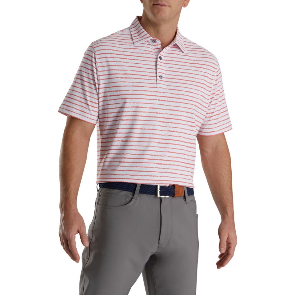 Estampa De Linha De Giz Coral Branco Stretch Pique Colarinho Próprio Footjoy Pt