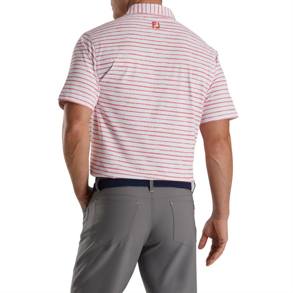 Estampa De Linha De Giz Coral Branco Stretch Pique Colarinho Próprio Footjoy Pt