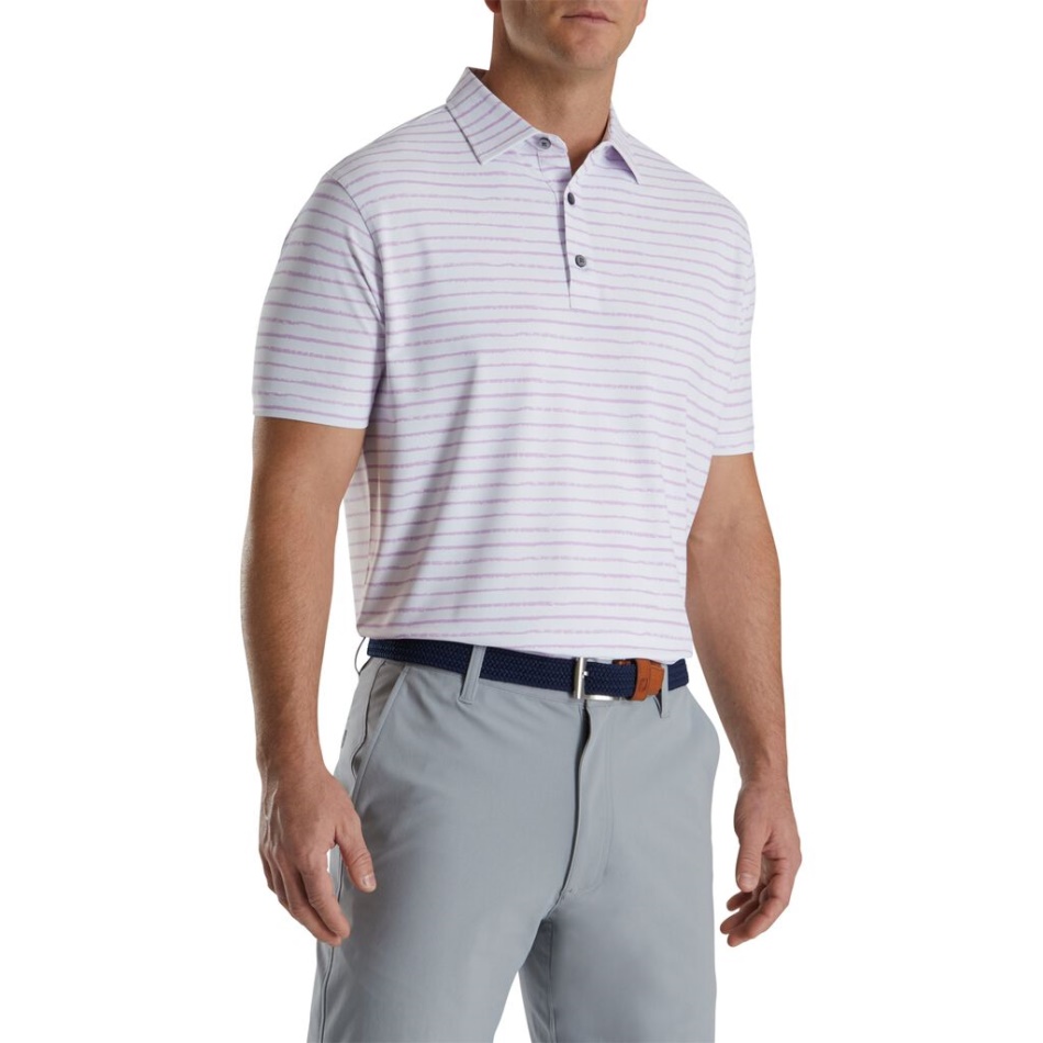 Estampa De Linha De Giz Stretch Pique Colarinho Próprio Footjoy Pt Branco-lavanda