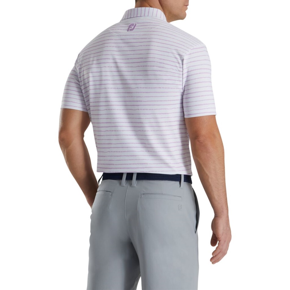 Estampa De Linha De Giz Stretch Pique Colarinho Próprio Footjoy Pt Branco-lavanda