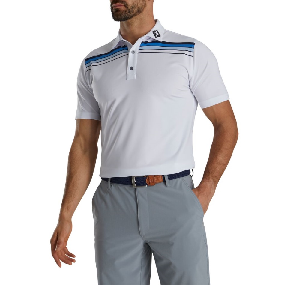 Footjoy Branco Pt Ajuste Atlético Faixa No Peito Lisle Autocolante - Gola Fj Tour