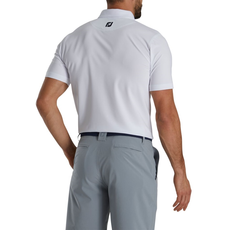 Footjoy Branco Pt Ajuste Atlético Faixa No Peito Lisle Autocolante - Gola Fj Tour
