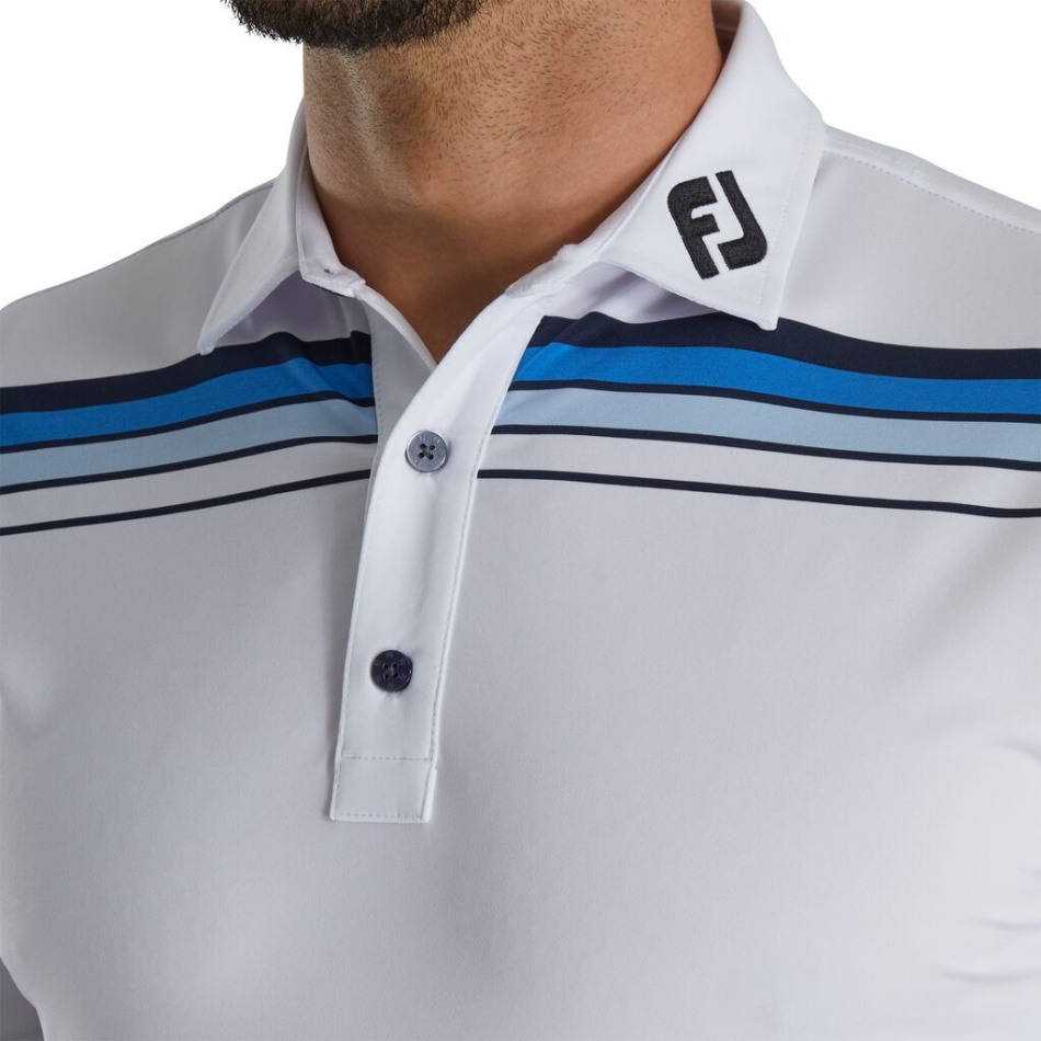 Footjoy Branco Pt Ajuste Atlético Faixa No Peito Lisle Autocolante - Gola Fj Tour