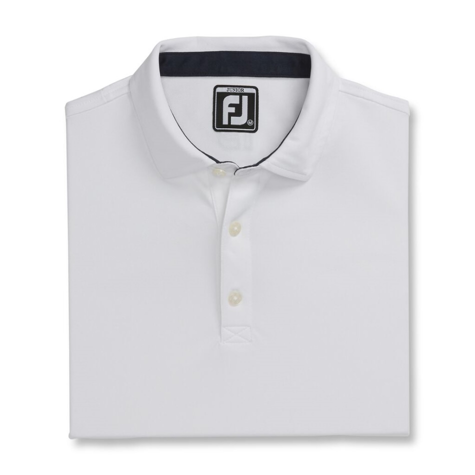 Footjoy Branco Pt Pique Sólido Gola Auto Júnior