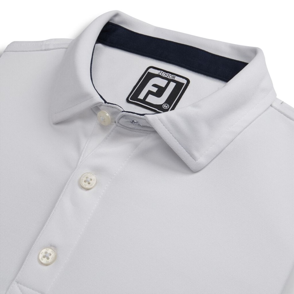 Footjoy Branco Pt Pique Sólido Gola Auto Júnior
