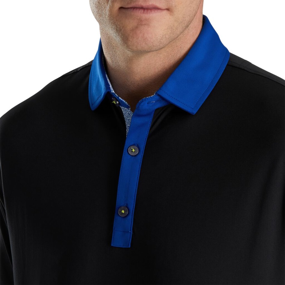 Footjoy Pt Acabamento Em Espiral Liso Preto Lisle Gola Auto