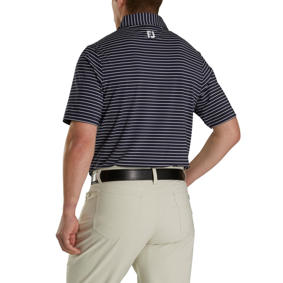 Footjoy Pt Ajuste Atlético Faixa Clássica Gola Autocolante Branco Marinho