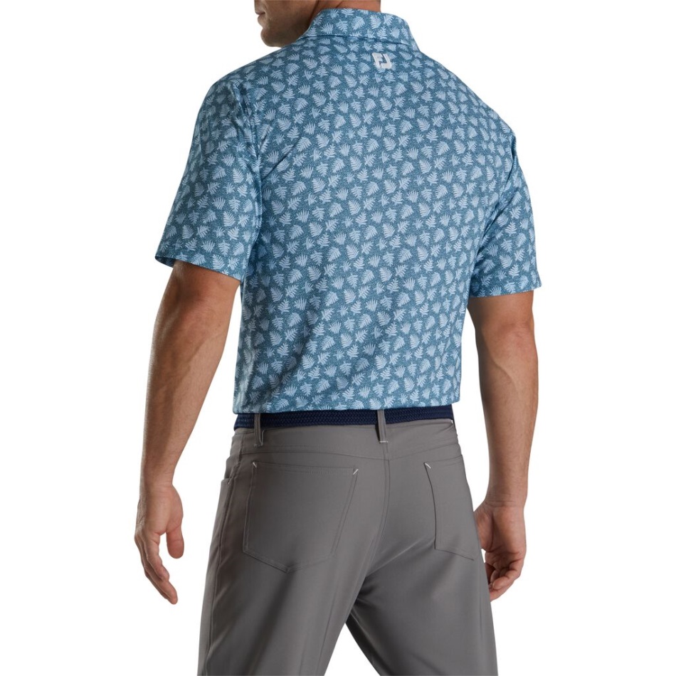 Footjoy Pt Ajuste Atlético Sombra Palma Impressão Lisle Auto Colarinho Tinta Azul Crepúsculo