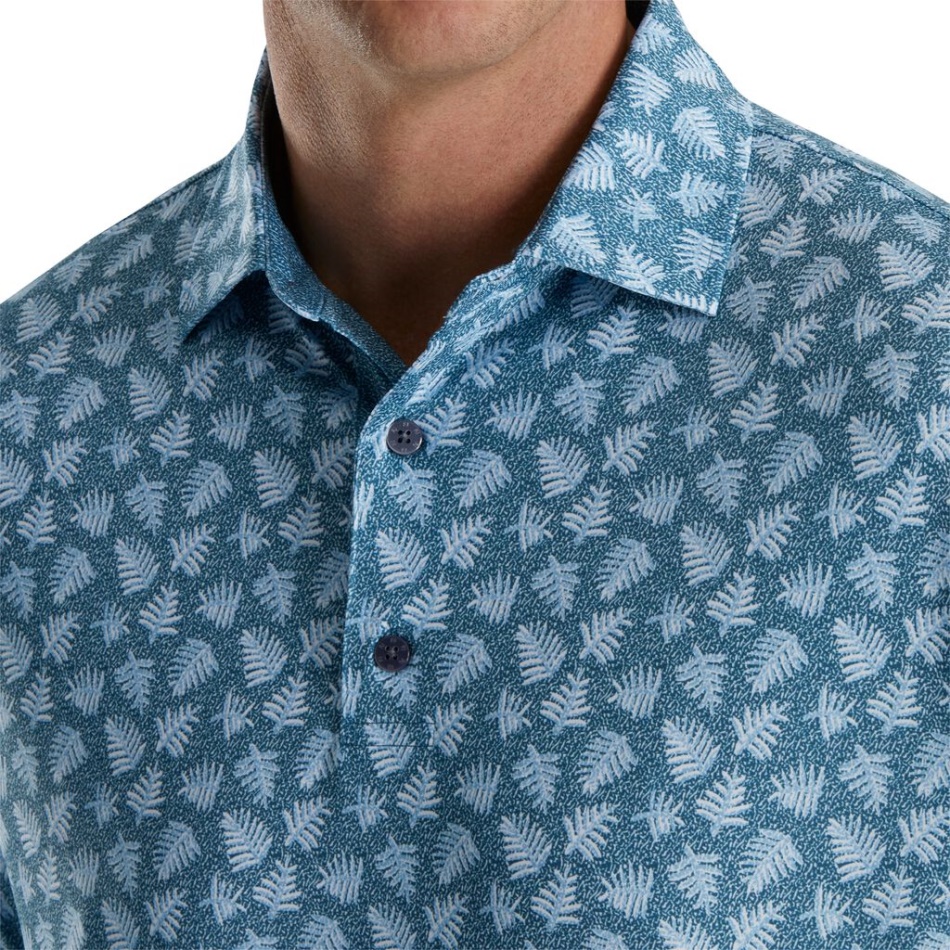 Footjoy Pt Ajuste Atlético Sombra Palma Impressão Lisle Auto Colarinho Tinta Azul Crepúsculo