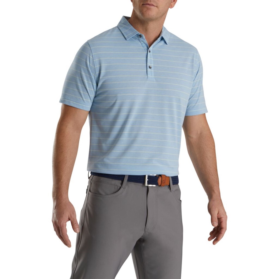 Footjoy Pt Athletic Fit Jersey Listras Abertas Gola Auto Azul Haze-limão