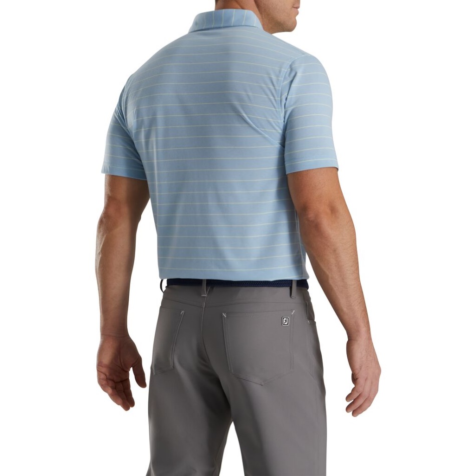 Footjoy Pt Athletic Fit Jersey Listras Abertas Gola Auto Azul Haze-limão