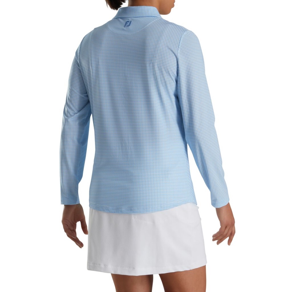 Footjoy Pt Azul Camisa De Proteção Solar Com Estampa Houndstooth Feminina