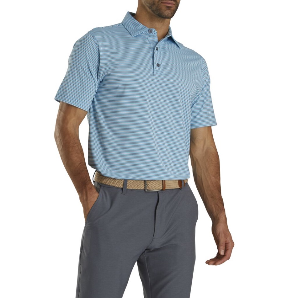 Footjoy Pt Azul Claro-branco-marinho Stretch Lisle Risca De Giz