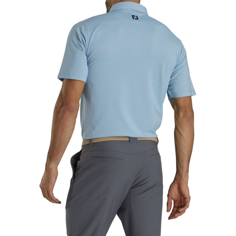 Footjoy Pt Azul Claro-branco-marinho Stretch Lisle Risca De Giz