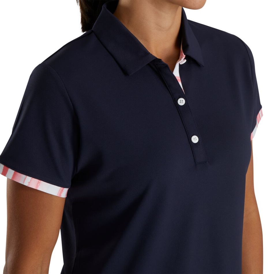 Footjoy Pt Azul Marinho Manga Curta Acabamento Em Aquarela Feminino - Estilo Da Temporada Anterior