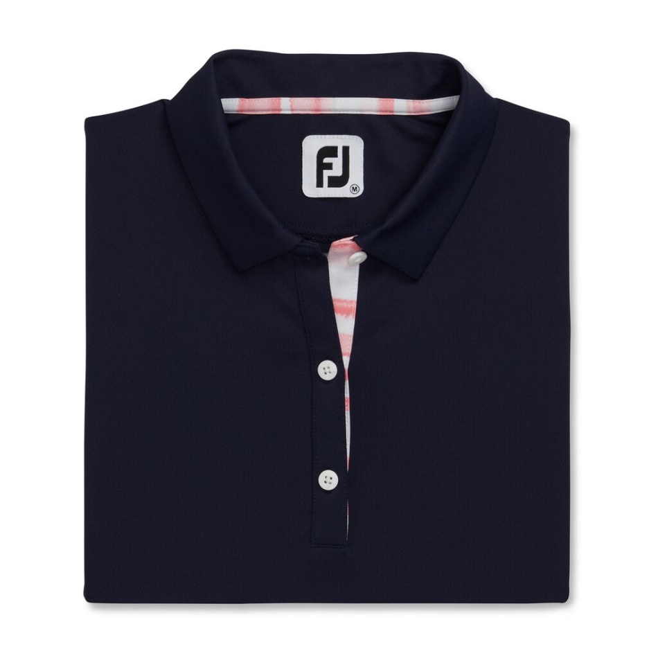 Footjoy Pt Azul Marinho Manga Curta Acabamento Em Aquarela Feminino - Estilo Da Temporada Anterior