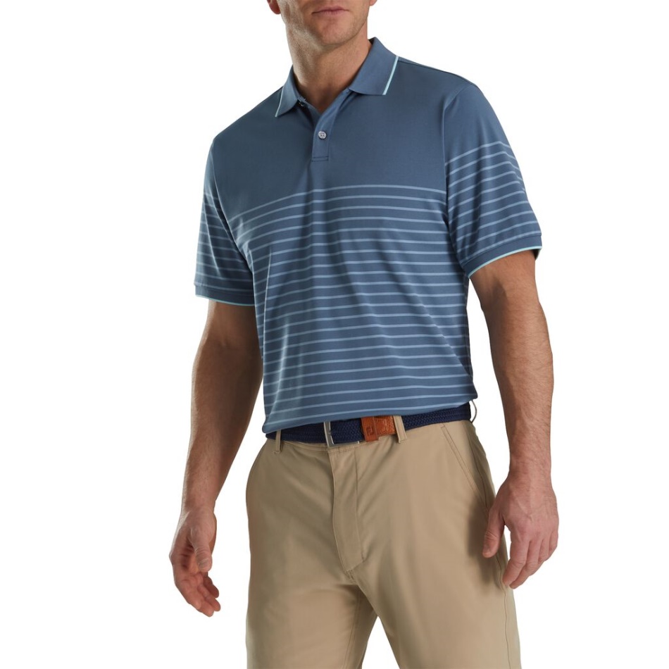 Footjoy Pt Bluestone-denim Gola De Malha Piquê Com Listras Bretãs