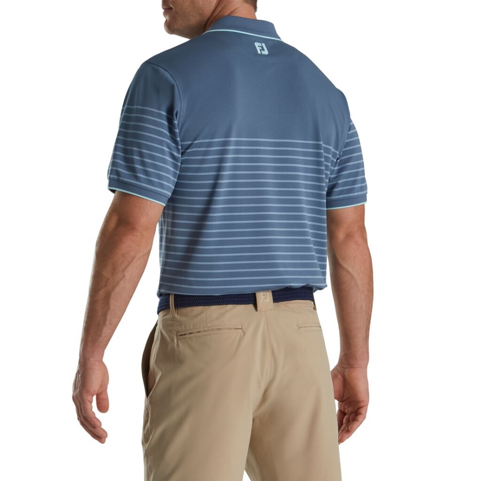 Footjoy Pt Bluestone-denim Gola De Malha Piquê Com Listras Bretãs