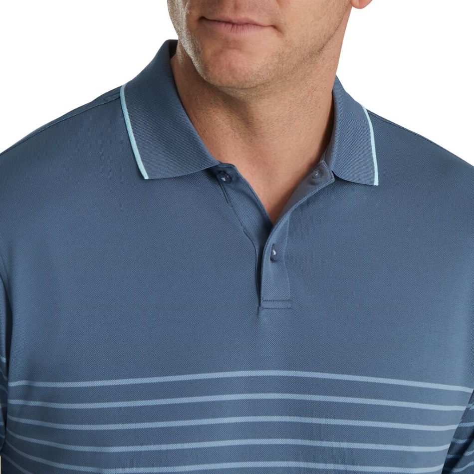 Footjoy Pt Bluestone-denim Gola De Malha Piquê Com Listras Bretãs