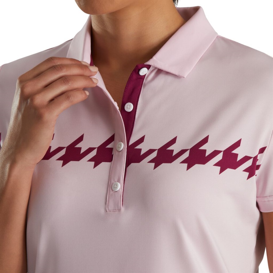 Footjoy Pt Boné Manga Estampado Houndstooth Feminino Rosa