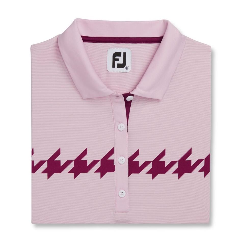 Footjoy Pt Boné Manga Estampado Houndstooth Feminino Rosa