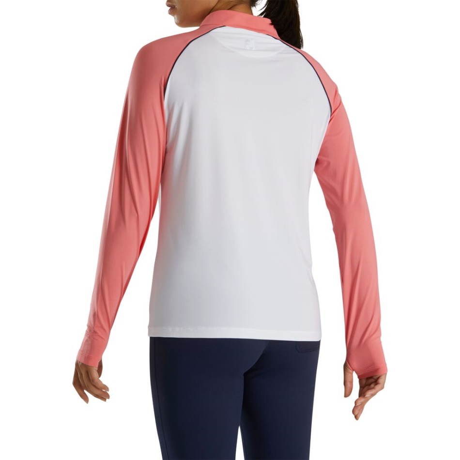 Footjoy Pt Branco Brilhante Coral Manga Longa Proteção Solar Feminino