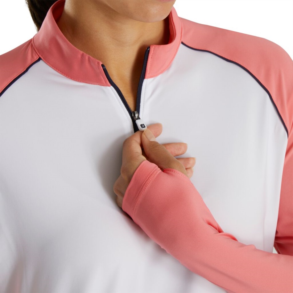 Footjoy Pt Branco Brilhante Coral Manga Longa Proteção Solar Feminino