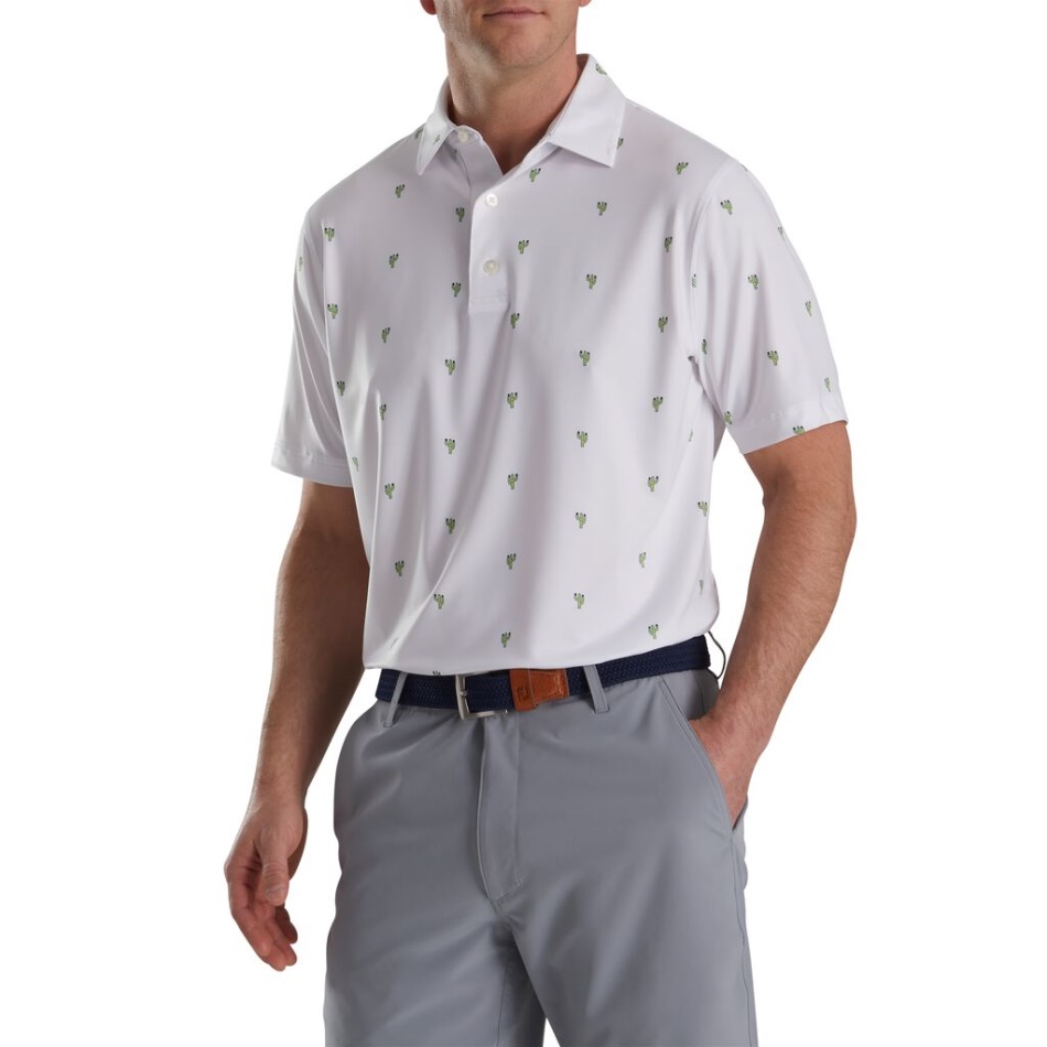 Footjoy Pt Branco Com Estampa De Cacto Gola Auto Lisle