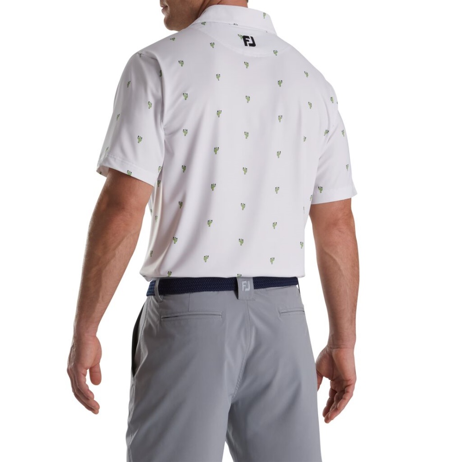 Footjoy Pt Branco Com Estampa De Cacto Gola Auto Lisle