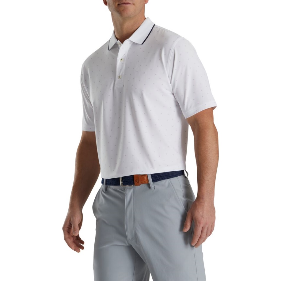 Footjoy Pt Branco Lavanda Estampa Push Play Gola Lisle