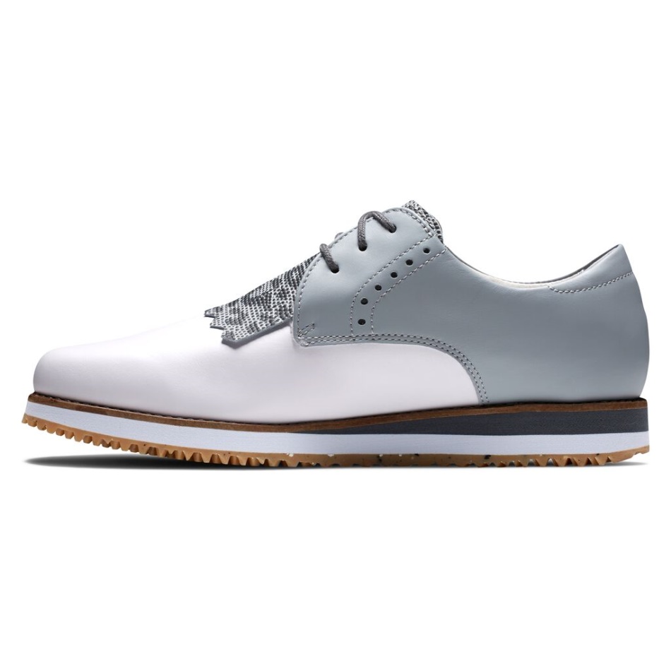 Footjoy Pt Branco-cinza Claro Esportivo Retrô - Kiltie Feminino Estilo Da Temporada Anterior