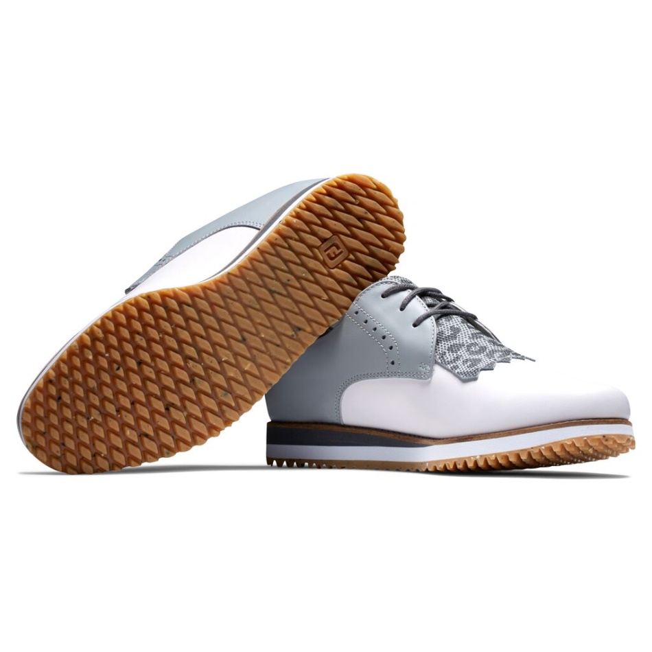 Footjoy Pt Branco-cinza Claro Esportivo Retrô - Kiltie Feminino Estilo Da Temporada Anterior