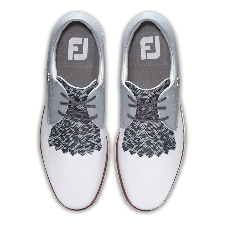 Footjoy Pt Branco-cinza Claro Esportivo Retrô - Kiltie Feminino Estilo Da Temporada Anterior