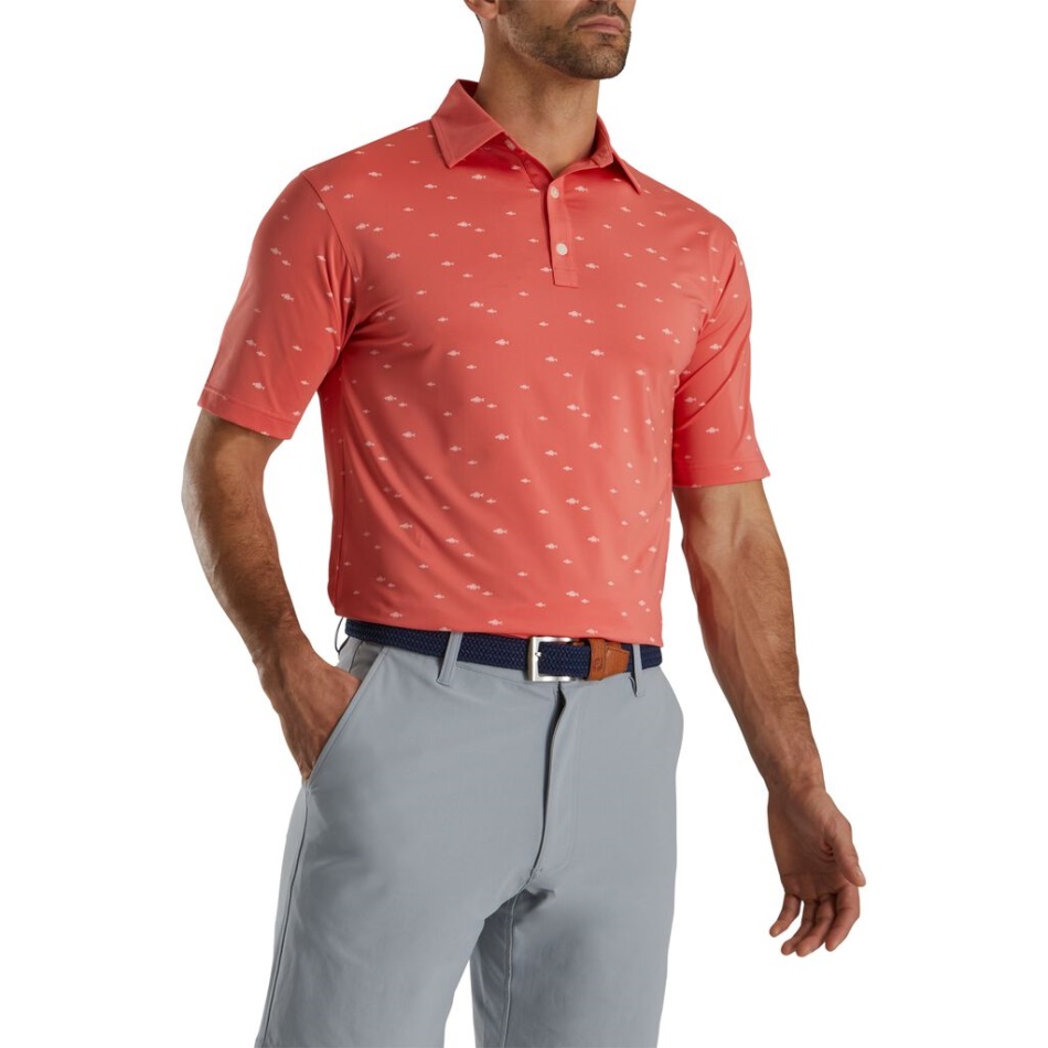 Footjoy Pt Cardume De Peixes Impressão Lisle Gola Auto-estação Anterior Estilo Coral