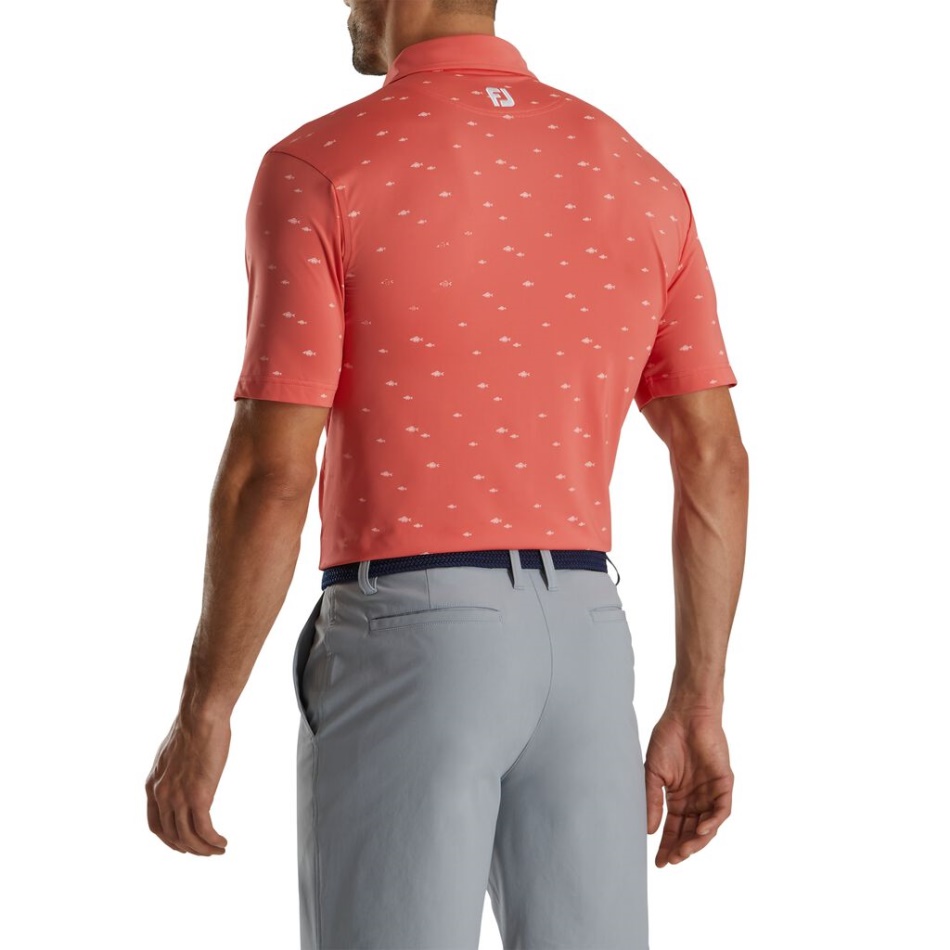 Footjoy Pt Cardume De Peixes Impressão Lisle Gola Auto-estação Anterior Estilo Coral