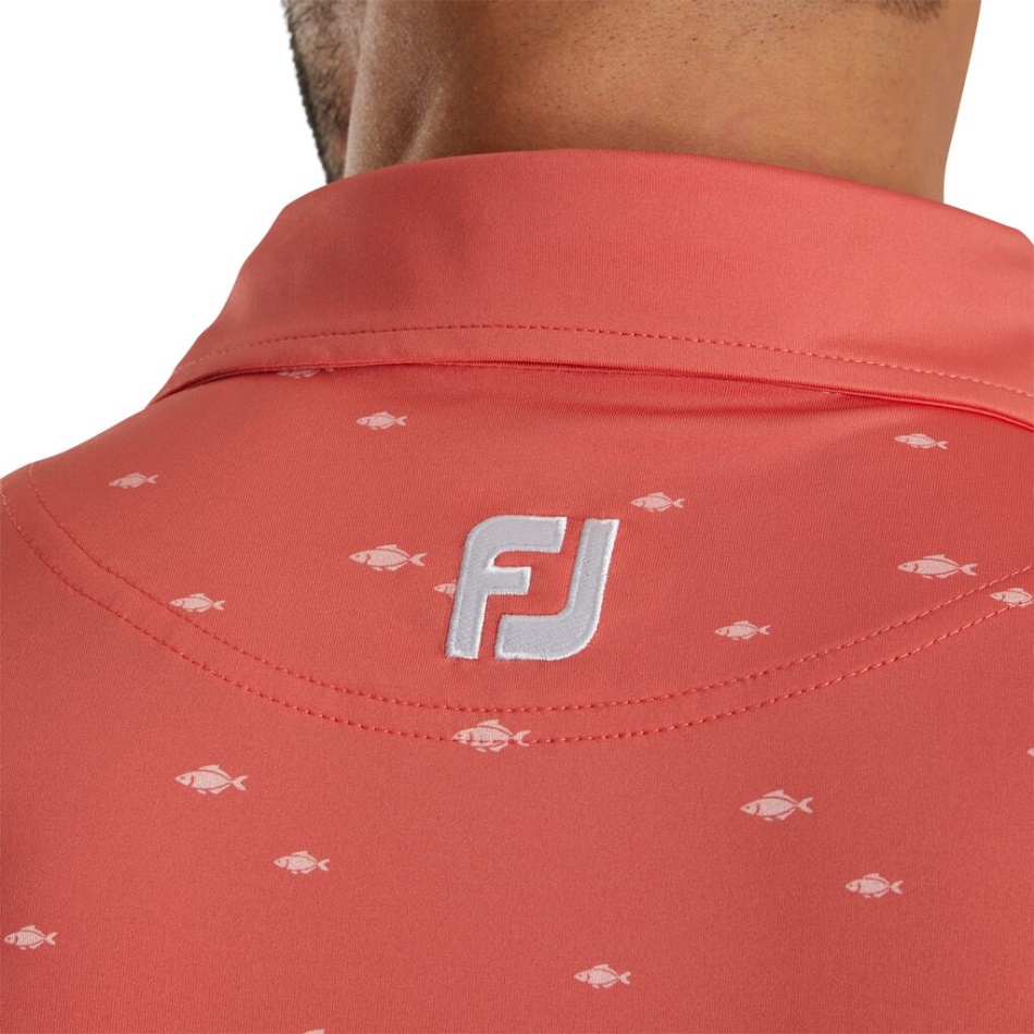 Footjoy Pt Cardume De Peixes Impressão Lisle Gola Auto-estação Anterior Estilo Coral