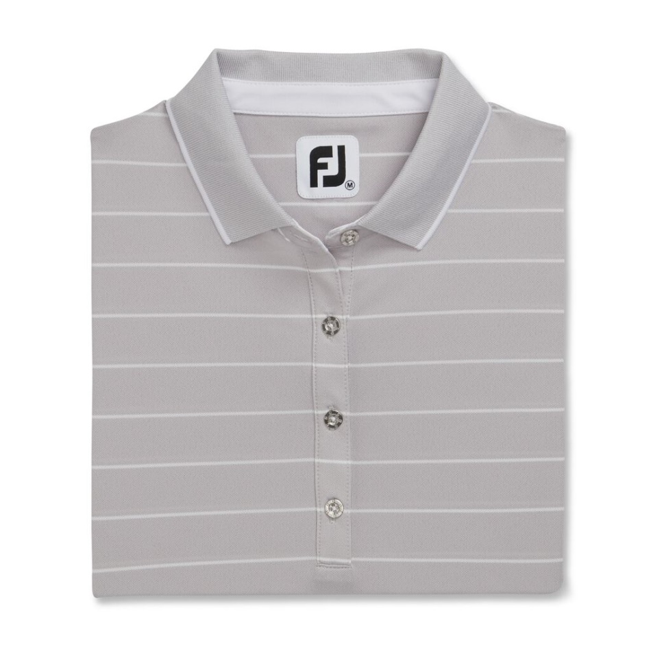 Footjoy Pt Cinza Claro Urze Piquê Meia Manga Risca De Giz Feminino