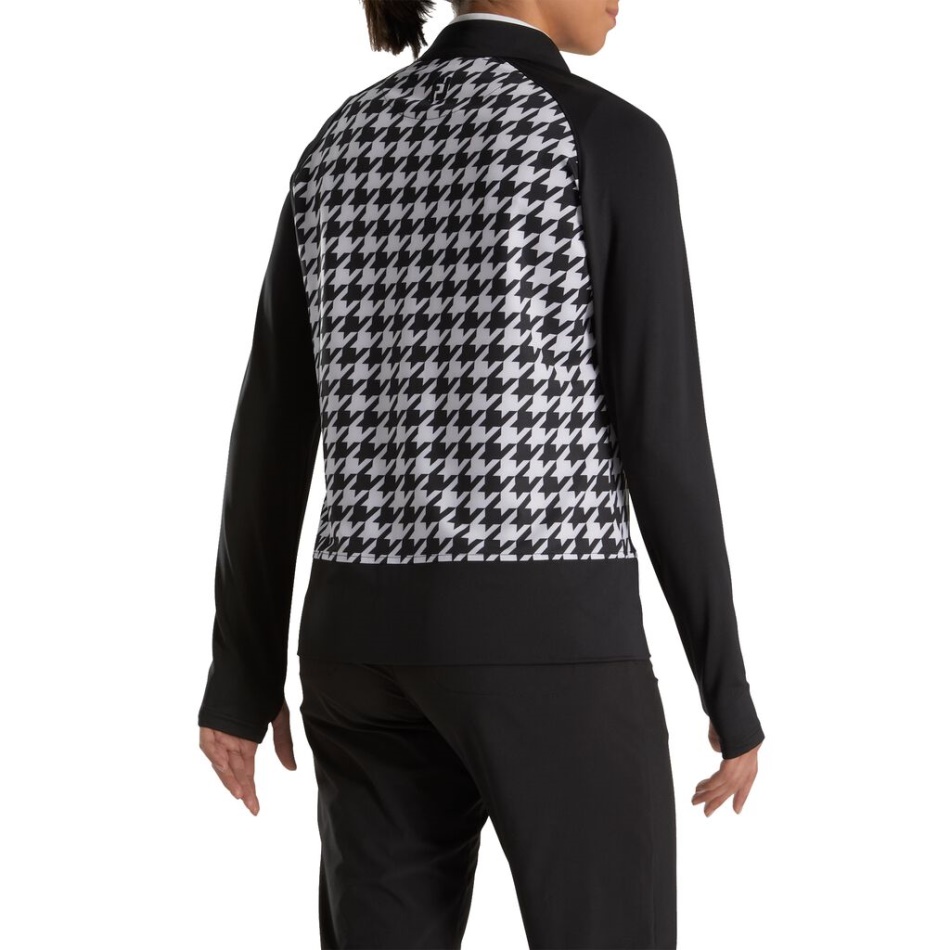 Footjoy Pt Com Zíper Completo E Estampa Houndstooth Camada Intermediária Feminina Preta