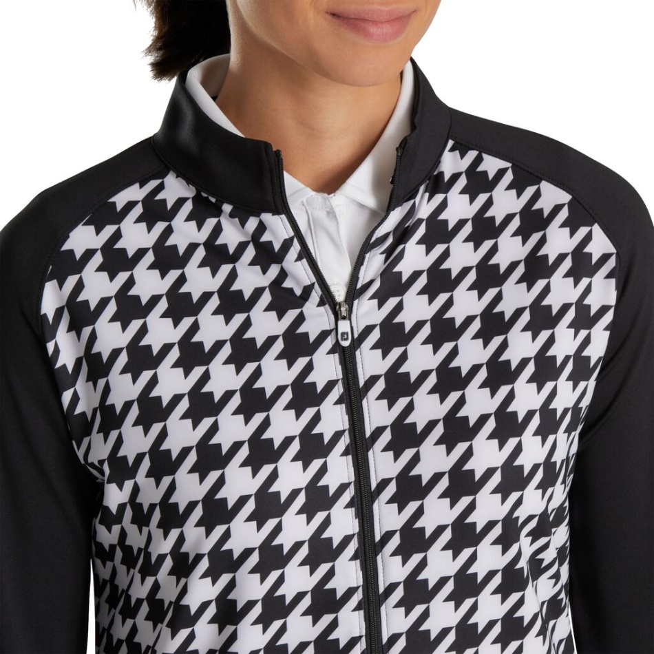 Footjoy Pt Com Zíper Completo E Estampa Houndstooth Camada Intermediária Feminina Preta