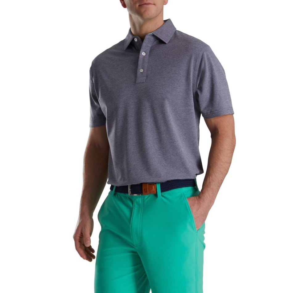 Footjoy Pt Heather Stretch Piquê Sólido Gola Autocolante Azul Marinho