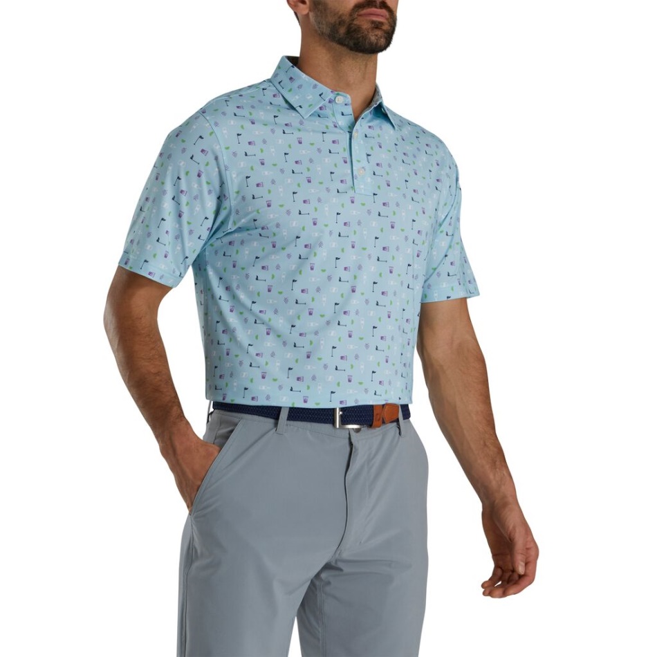 Footjoy Pt Impressão Transfusion Azul Claro Gola Auto Lisle