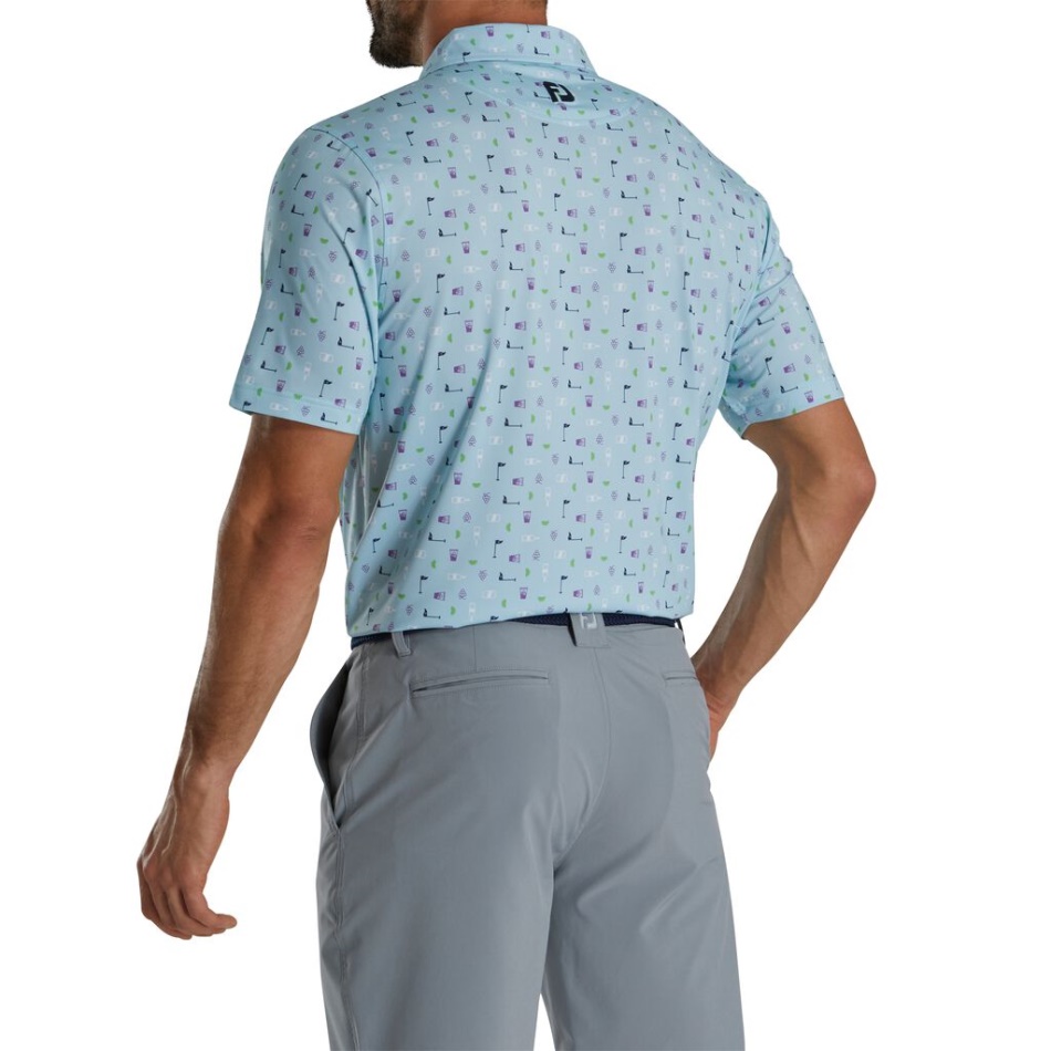 Footjoy Pt Impressão Transfusion Azul Claro Gola Auto Lisle