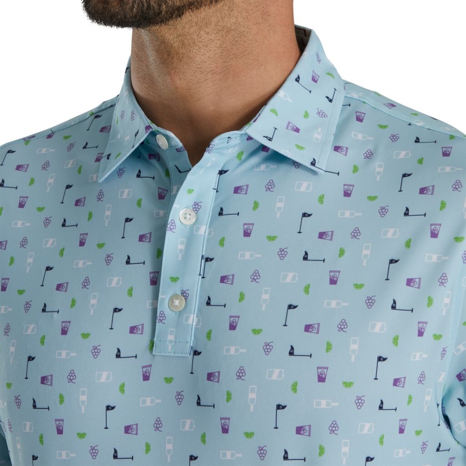 Footjoy Pt Impressão Transfusion Azul Claro Gola Auto Lisle