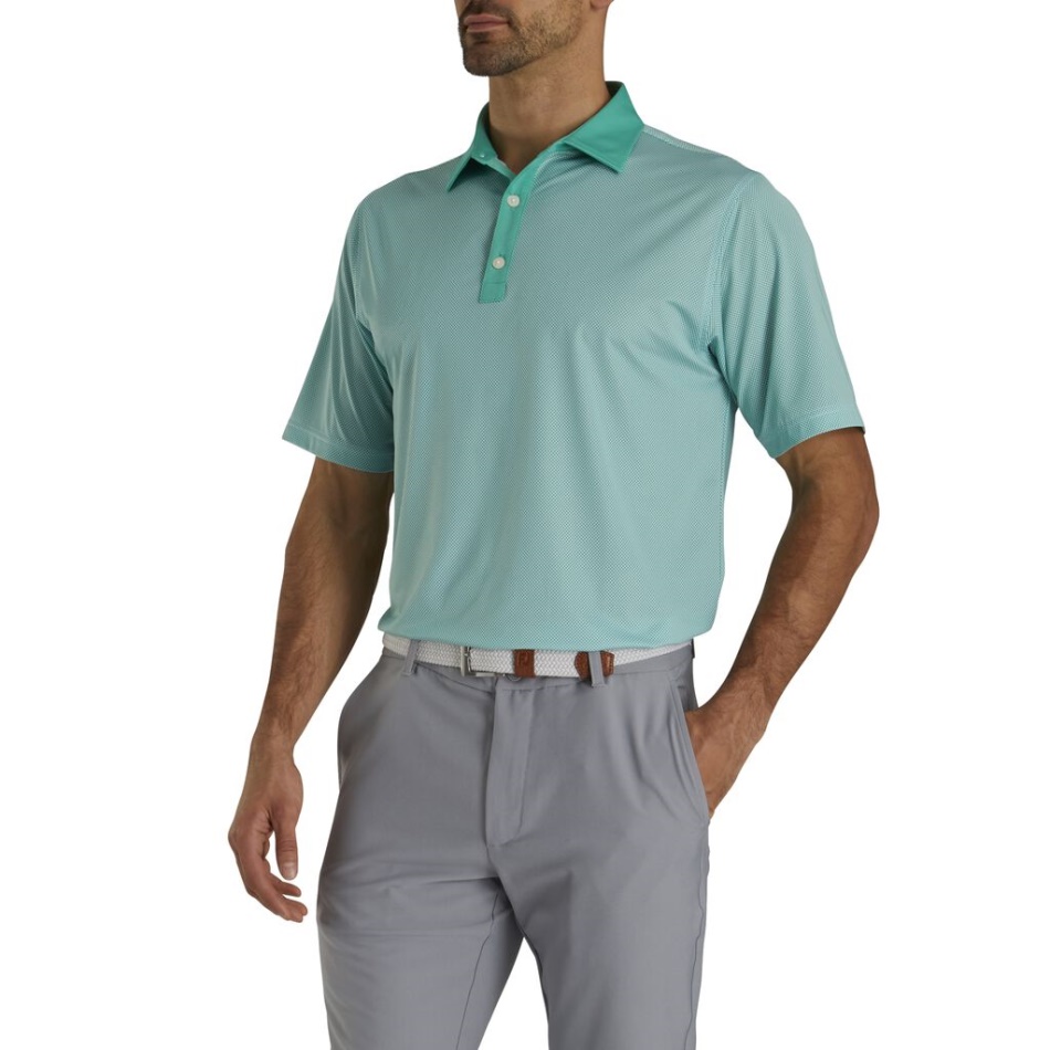 Footjoy Pt Jade-white Stretch Lisle Mini Check Print