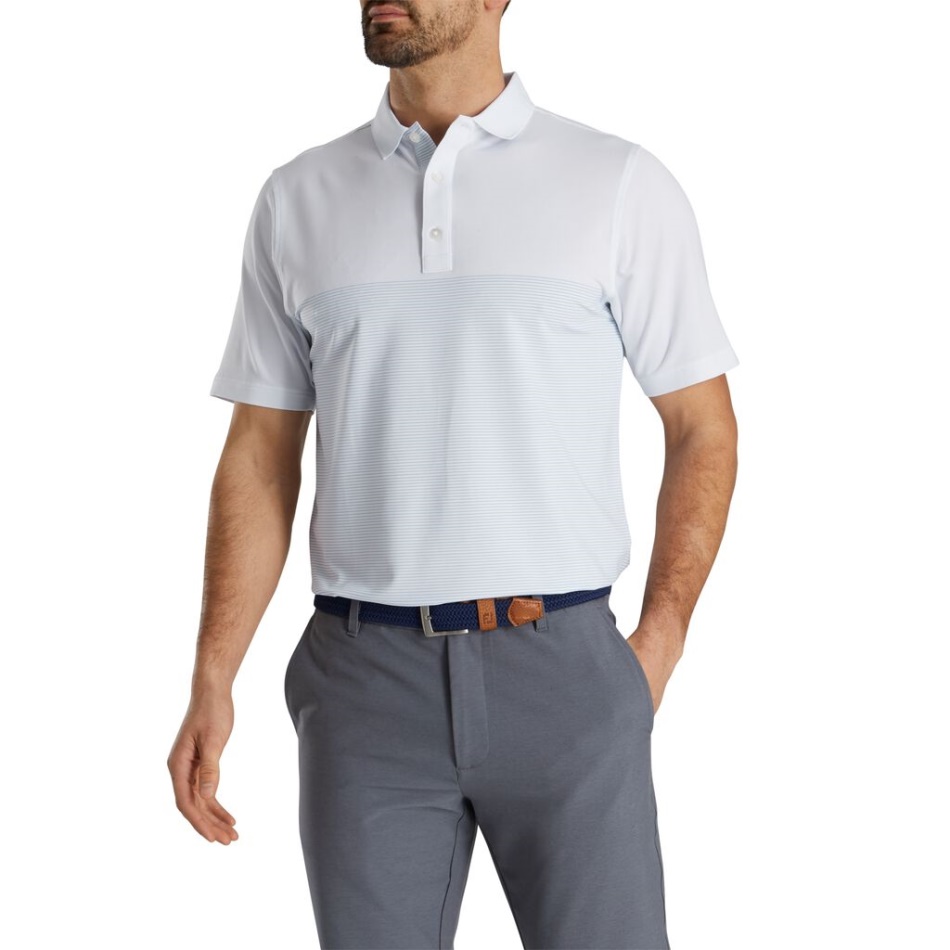 Footjoy Pt Lisle Pin Stripe Auto Colarinho Branco-royal