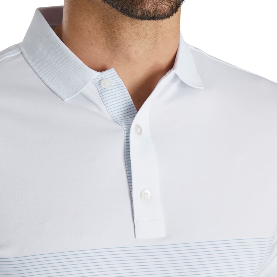 Footjoy Pt Lisle Pin Stripe Auto Colarinho Branco-royal