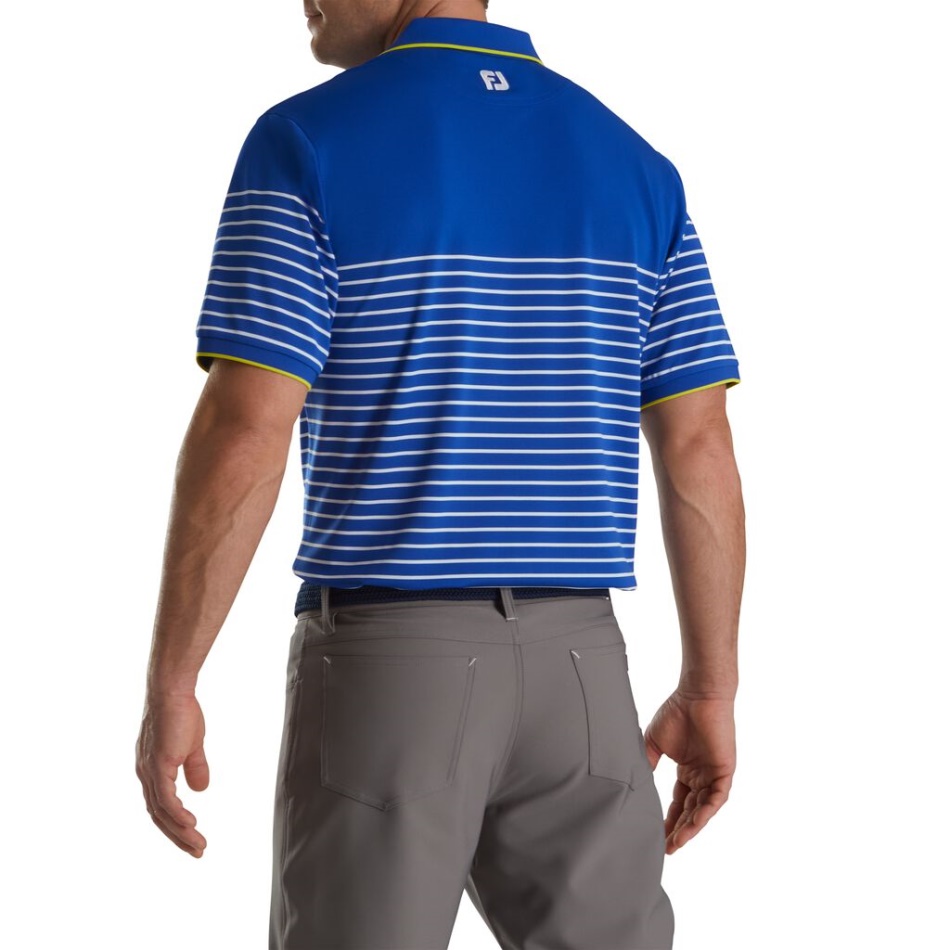 Footjoy Pt Listras Breton Gola Malha Piquê Stretch Branco Oceano