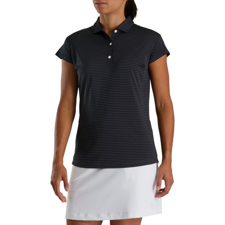 Footjoy Pt Manga Curta Preta Listra Tonal Estilo Feminino Da Estação Anterior